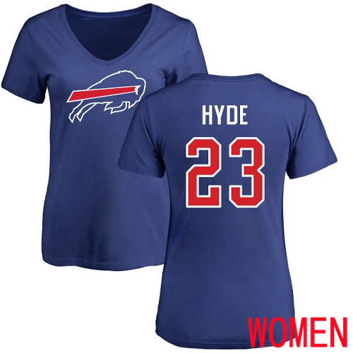 NFL Women Buffalo Bills #23 Micah Hyde Royal Blue Name and Number Logo T Shirt->nfl t-shirts->Sports Accessory